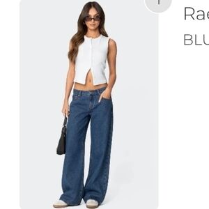 Edikted Dark Blue Wide Leg Jeans